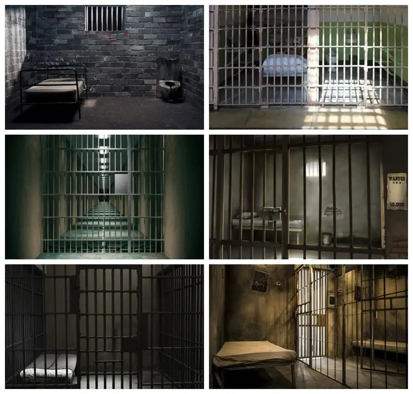 Laeacco Prison Cell Room Sfondo Dark Jail Cell Bed Bloodbluses Kill Mystery Crime Scene Kids Portrait Photography Background