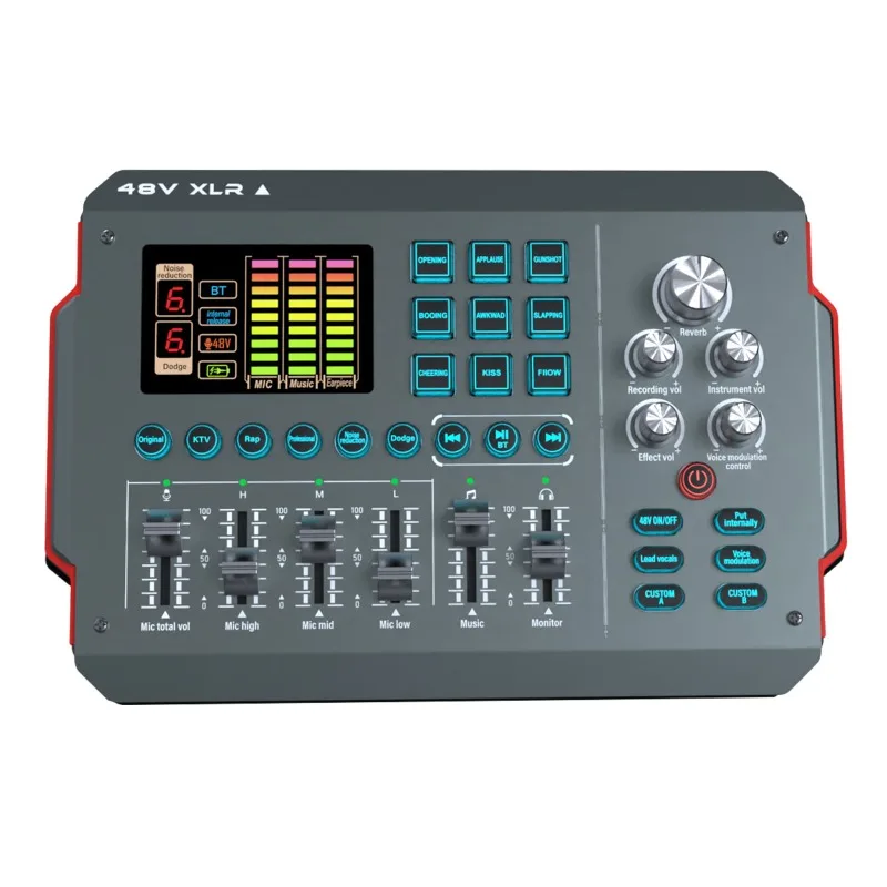 M16 노래용 오디오 인터페이스 - 48V 지원 XLR 마이크 입력, 3가지 음성 변조, 블루투스 반주, 9개 사운드 패드, 5W 저전력