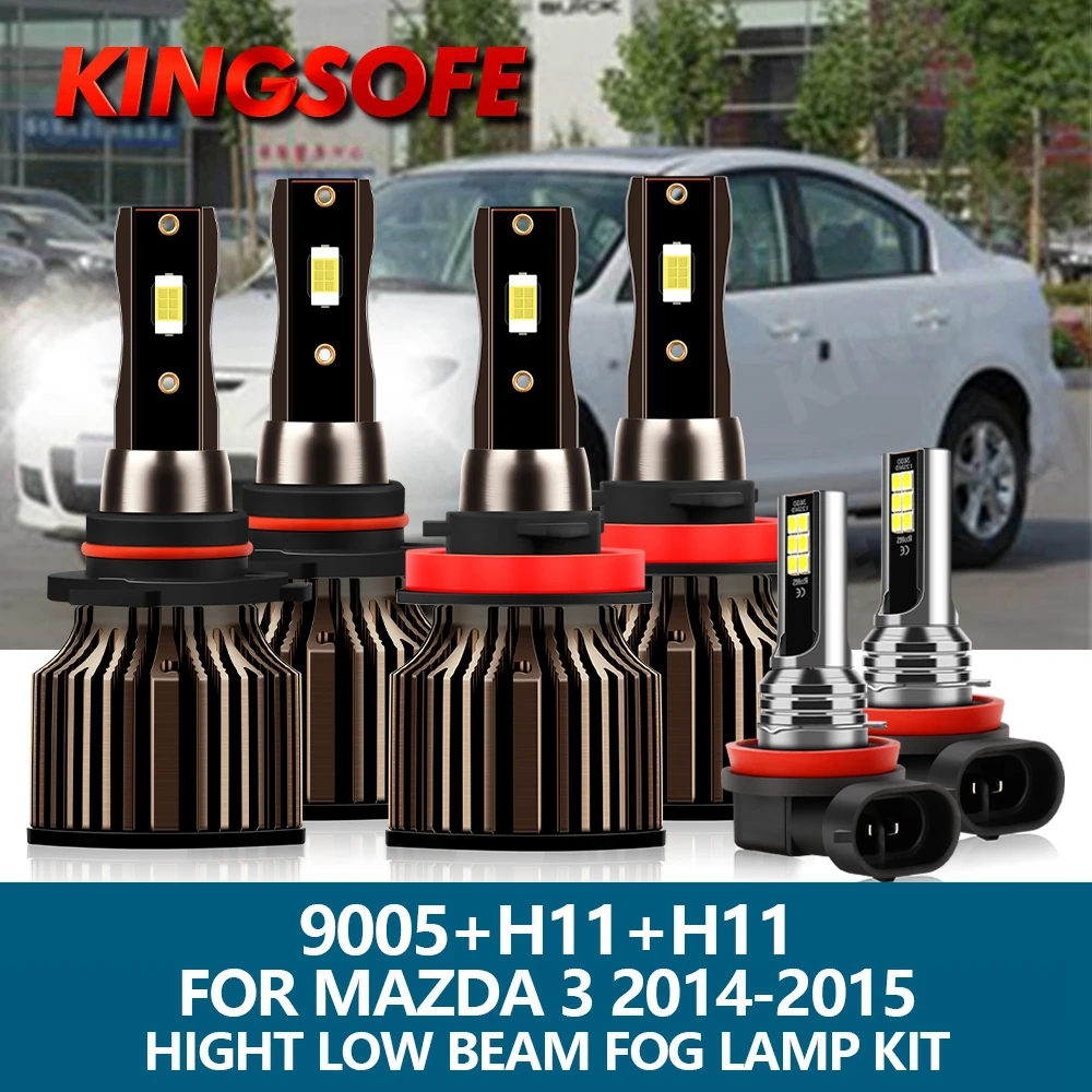 

6x LED Headlight 9005 H11 H11 Car Light 20000Lm 100W 3570 CSP Chip Hight Low Beam Bulbs Fog Lamp Kit For Mazda 3 2014-2015