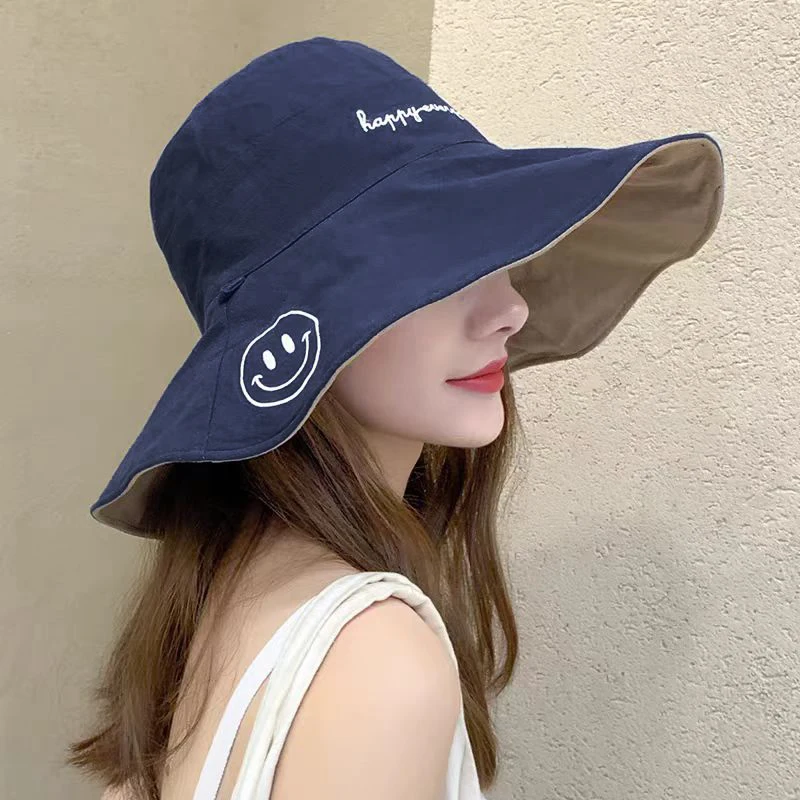 Women's Wide-Brimmed Sun Hat - 100% Cotton Fisherman Hat, Korean and Japanese Style Summer Travel Beach Outdoor Activity Sun Hat
