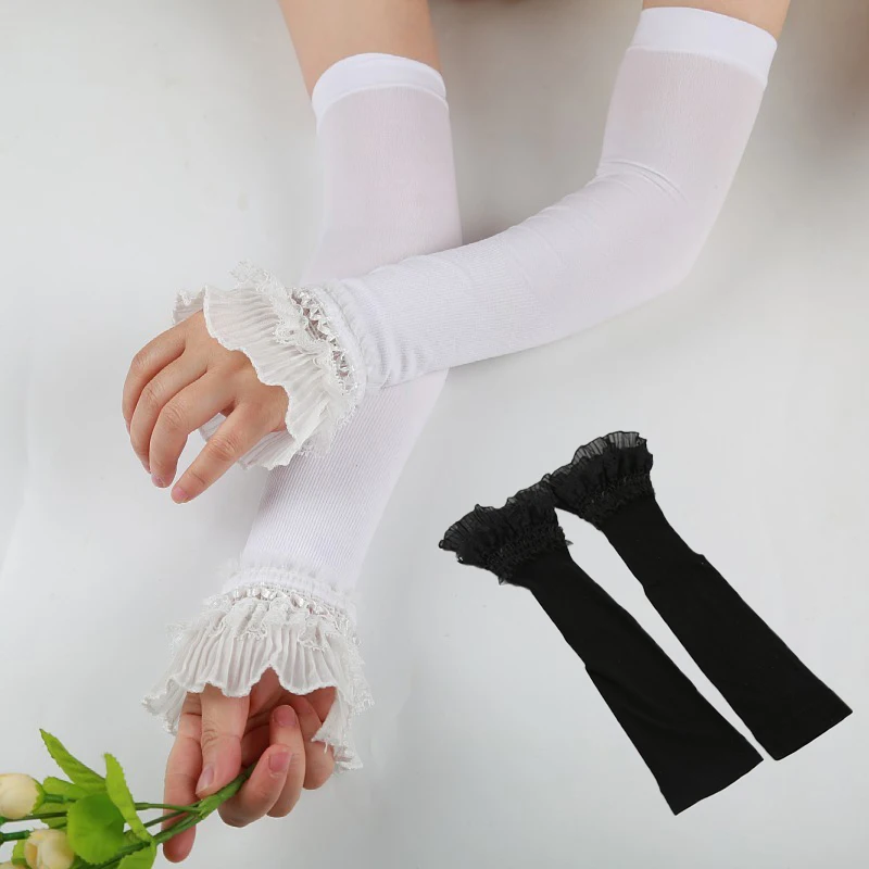 Fashion Ice Silk Long Fingerless Gloves For Women Elastic Sexy Lace Mittens 40cm Summer Sunscreen Arm Sleeve Driving Gloves 2022