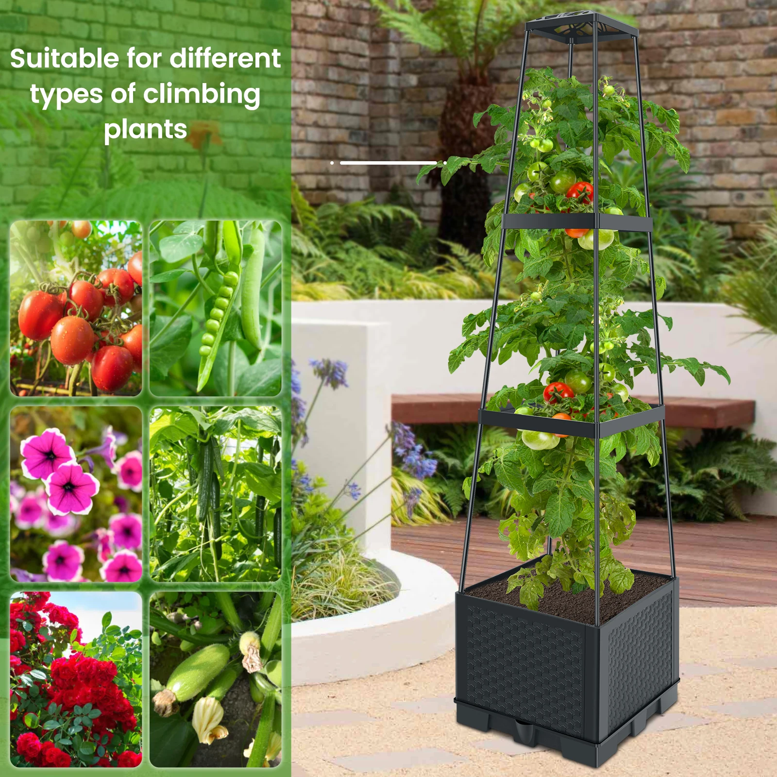 

Adjustable Plants Climbing Box Detachable Raised Garden Bed with Climbing Frame for Gardening Flower Plants Vine Support Shelf