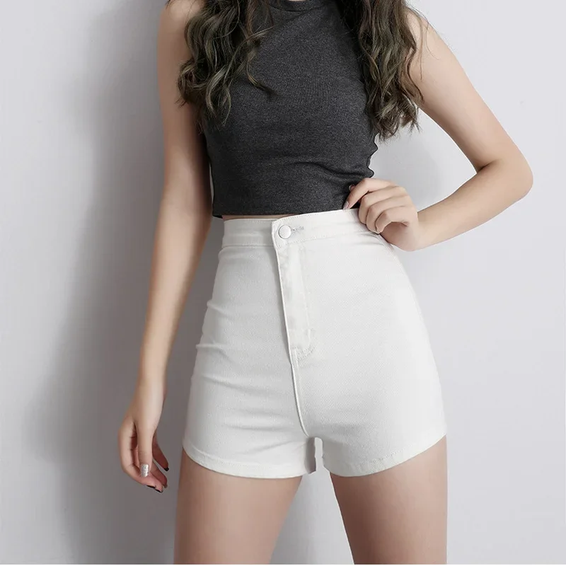 Summer High Waist Denim Shorts Women Black Sexy Skinny Elastic Hot Pants Korean Fashion White Jeans Comfort Casual Streetwear