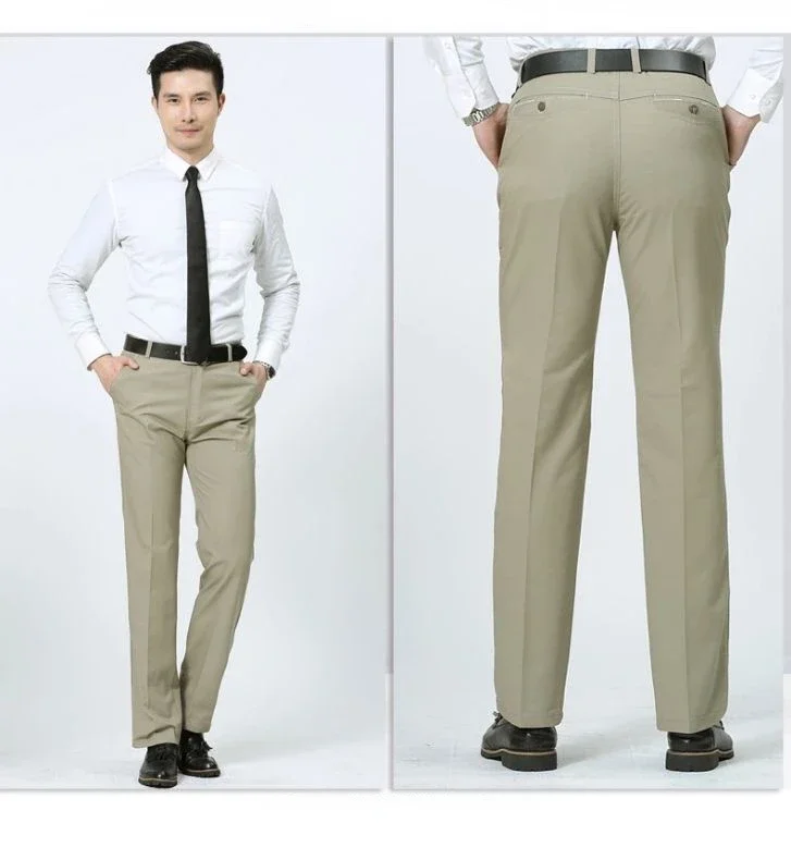 Herren 100% Baumwolle Sommer Dünne Hosen Herbst Anzug Hose Hosen Hohe Taille Gerade Lose Bland Solide Business Casual Hosen Gozbkf – Detail 6
