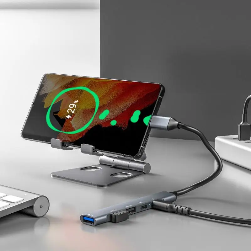 RYRA USB-C 확장 도크, USB 3.0 USB-C 5 포트 멀티 스플리터 어댑터, 맥북 PC 노트북 지지대 PD 65W 고속 충전