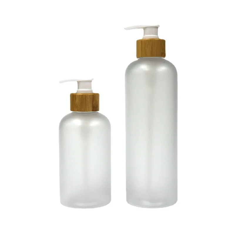 

3pcs wholesale 250ml Cosmetic Bottles Bamboo Collar Frosted Plastic Body Pump Bottles with Bamboo Pump Spray shampoo bottle 8 oz