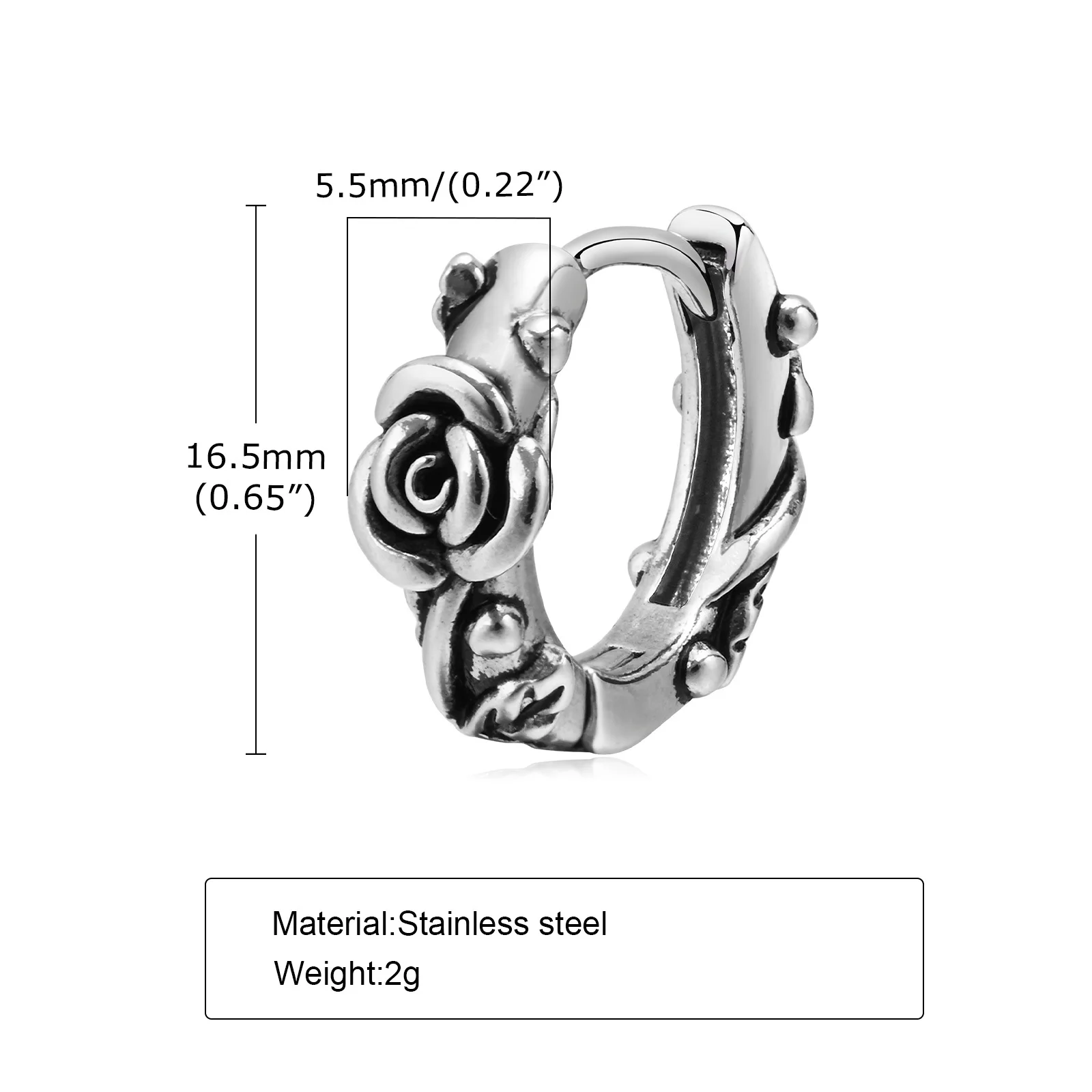 Retro Rose Hoop Earrings for Men, Waterproof Stainless Steel Stylish Flower Huggies Ear Jewelry, Gifts for Him 5