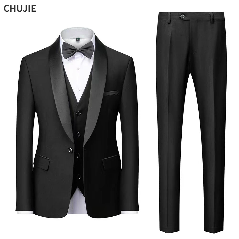 High-Quality-Men-Suit-Wedding-3-Pieces-Set-Elegant-Blazers-Shawl-Collar ...