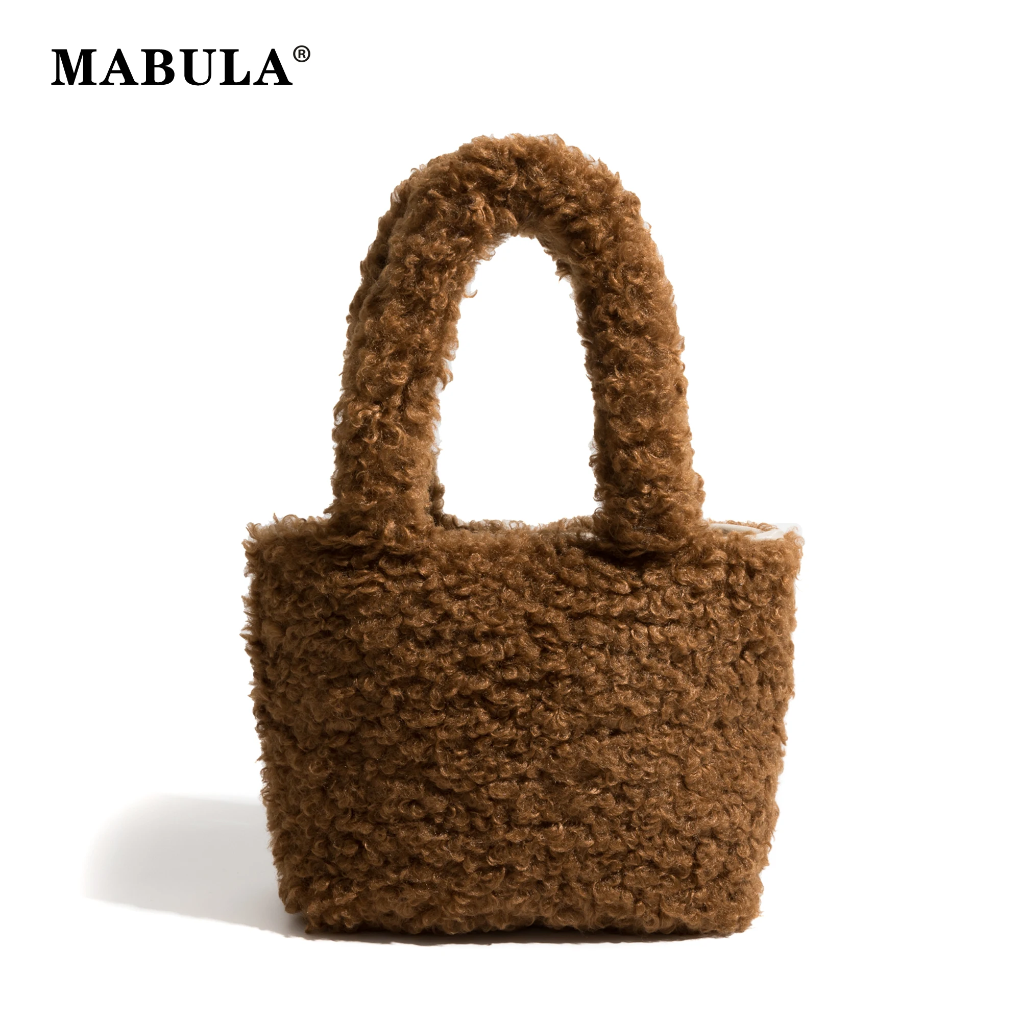 

MABULA Small Plush Ladies Tote Handbag Fluffy Soft Faux Fur Wrist Satchel Purse Casual Female Winter Daily Shopper Bag