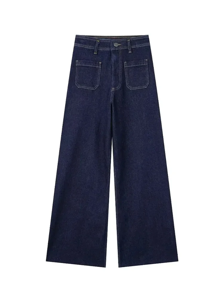 

HH TRAF Women's Casual Wide Leg Jeans High Waist Pocket Decoration Zipper Denim Pants Trousers Female High Street Trousers