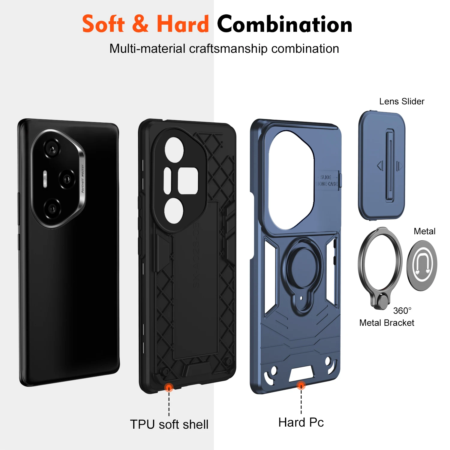 Dual-Layer Protective Phone Case with 360° Rotatable Metal Bracket and Camera Lens Guard