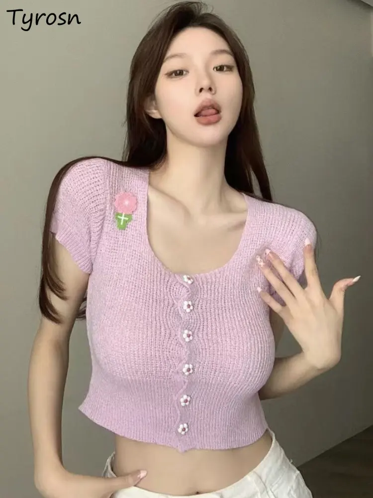 T-Shirt Donna Design Slim Simple Sexy Spring Tops Stile Coreano Trendy Knitting Ladies Sweet Cozy All-Match Tender Daily Classic