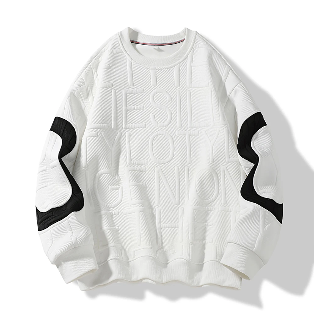 American wind 2024 autumn and winter new fashion trend line letter loose all round neck pullover hoodie top
