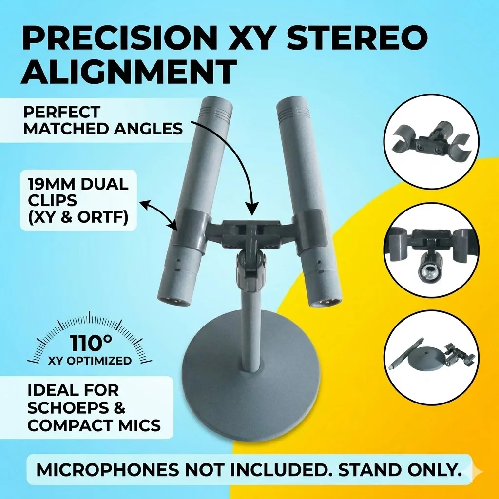 쇼프스 스테레오 마이크 홀더용 듀얼 마이크 스탠드, 조절 가능한 클립, XY ORTF 및 전문 스테레오 녹음 페어링에 이상적
