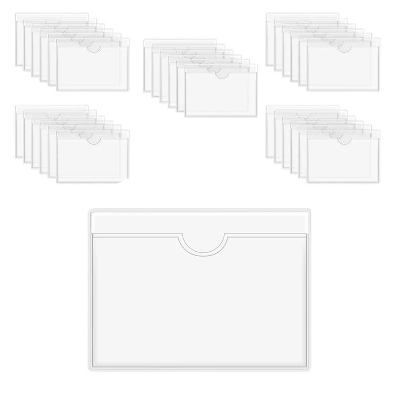 60Pcs Self-Adhesive Label Holder Card Pockets Label Holder Clear Library Card Holders with Top Open for Index Cards 100 pcs label set clear adhesive pockets sticky card holders sleeves protector self pvc