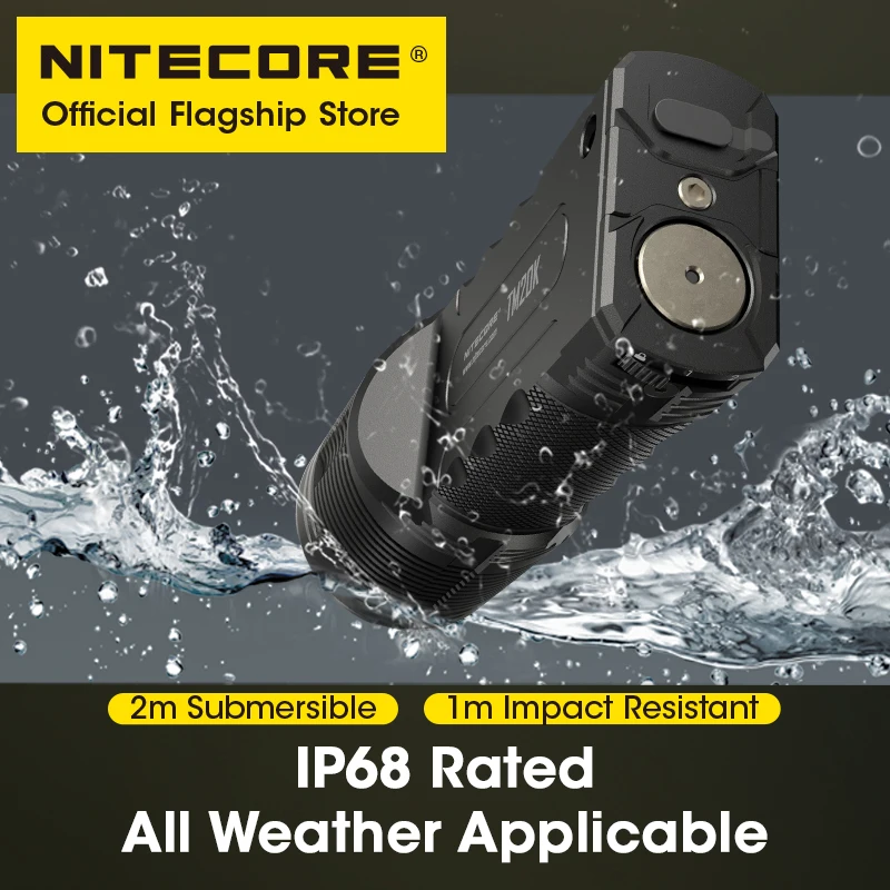 NITECORE 강력한 USB 충전식 전술 손전등, 슈퍼 브라이트, QC 고속 충전 LED 서치라이트, 내장 21700 배터리, TM20K