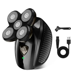 Men's Rechargeable Cordless Electric Shaver with 5 Floating Heads (Black)