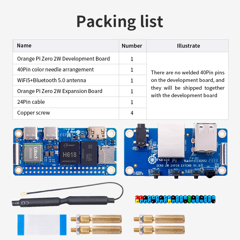 Single Board Computer Orange Pi Zero 2 W 4G + Expansion Board DDR4 Allwinner H618 WiFi + BT SBC Zero2W Mini PC