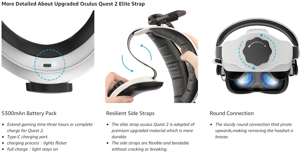 For Oculus Quest 2 VR Elite Strap With Battery 5200mAn Fast Charger Power Bank Halo Strap For Meta Oculus Quest 2 Accessories