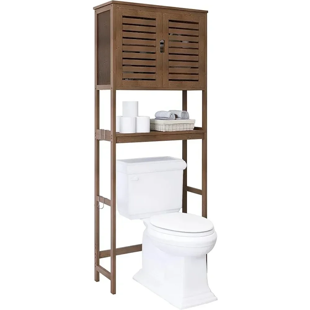Bathroom Storage Shelf With Cabinet Bamboo Over-The-Toilet Organizer Rack Furniture Home