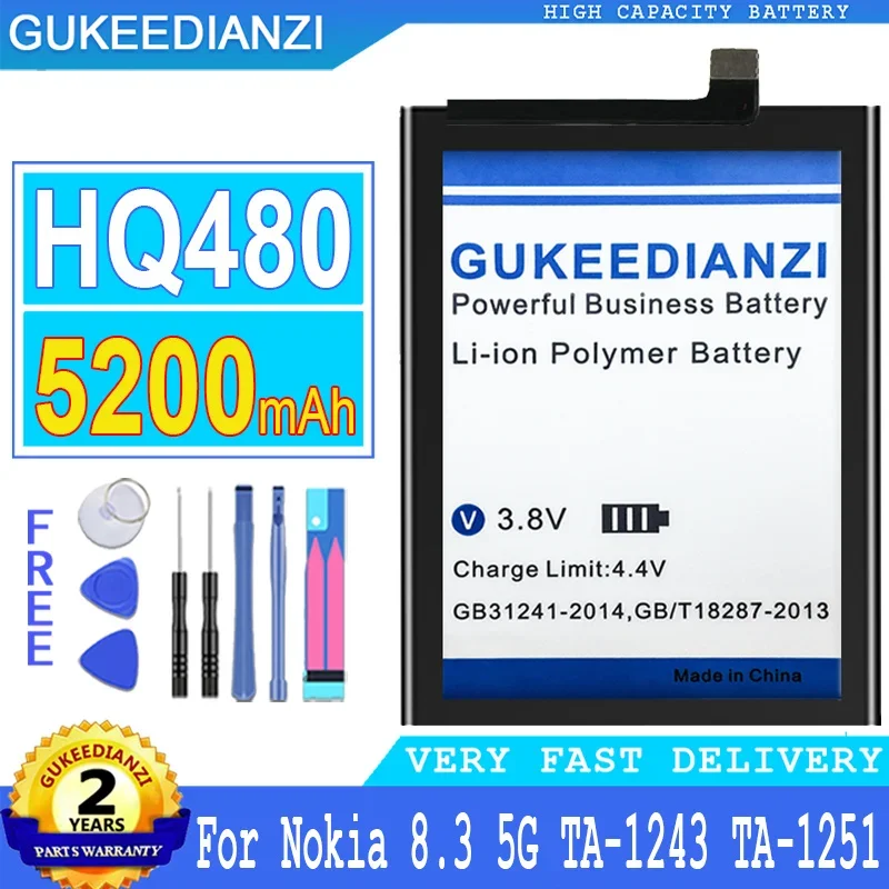 

GUKEEDIANZI Replacement Battery, 5200mAh, HQ480 for Nokia 8.3 5G TA-1243 TA-1251, Big Power Battery