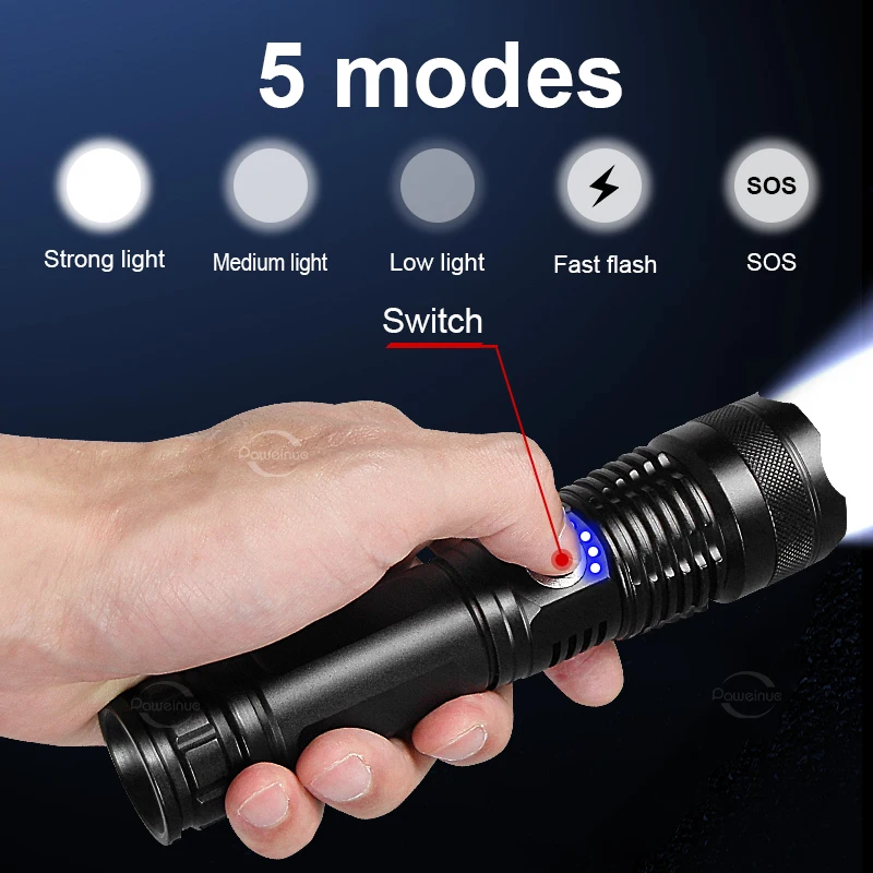 2023 500W lampe de poche LED Ultra puissante Recharge Flash lumière USB