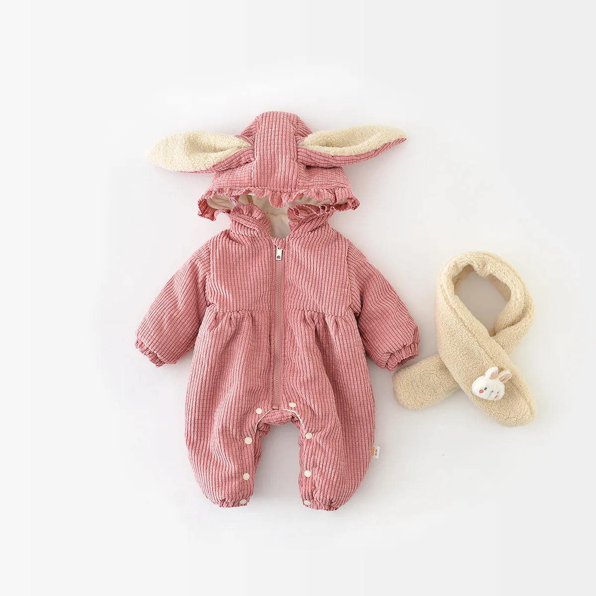 

Autumn Winter Rabbit Style Boy Girl Infant Cardigan Plus Velvet Thicken Hooded Romper Baby Fashion Jumpsuit Kid Solid One-piece