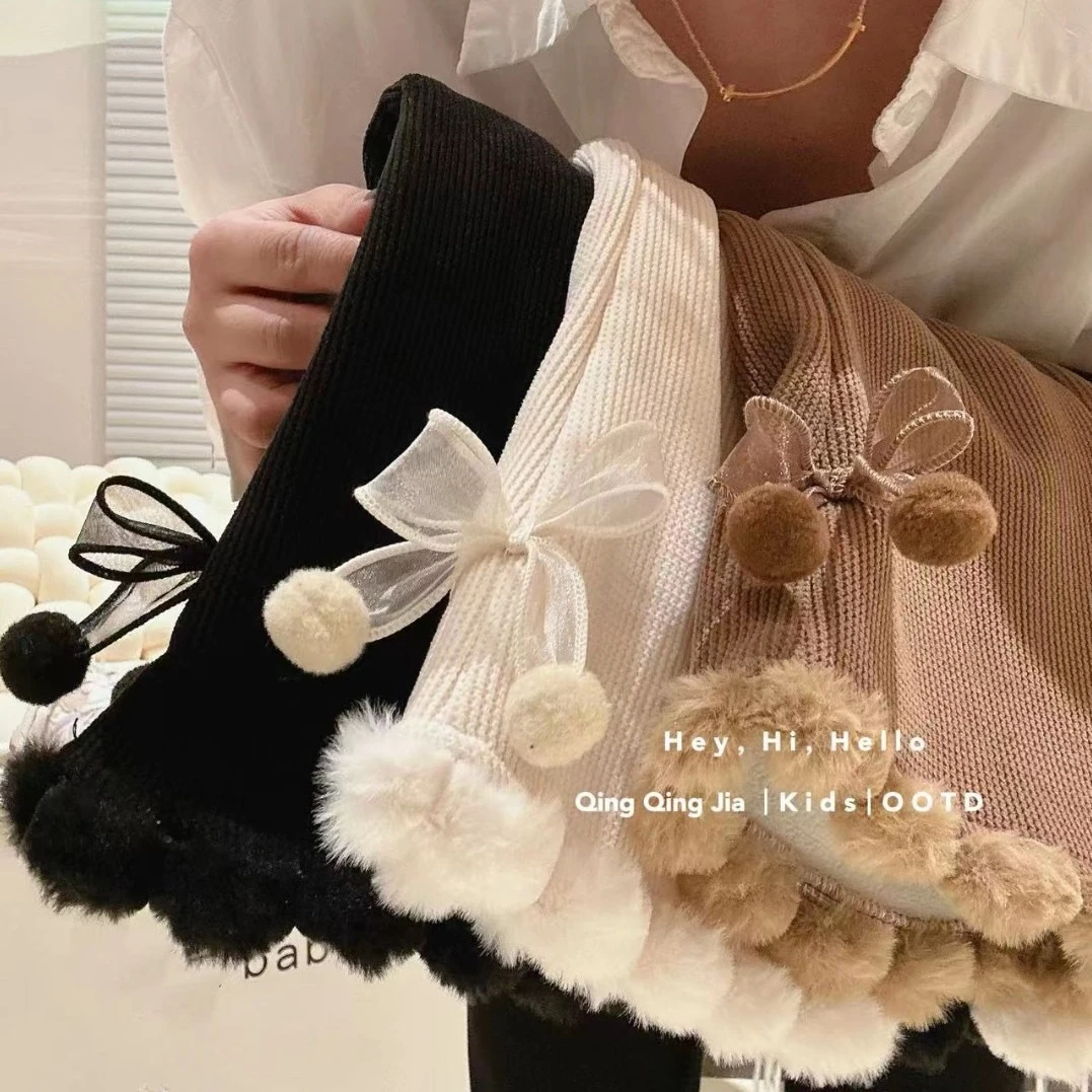 سروال قصير للفتيات على الطراز الكوري - سروال ضيق مخملي سميك متوهج لخريف وشتاء بنطلون فضفاض للأطفال