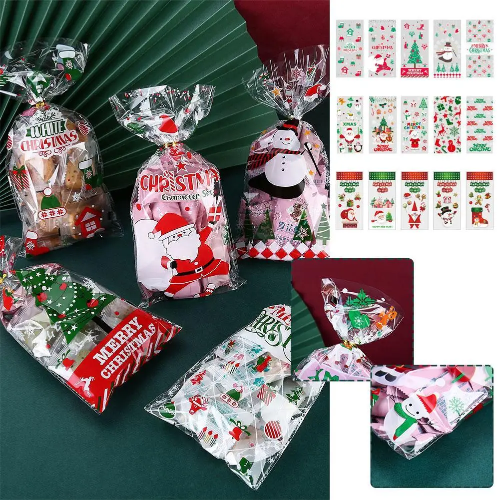 

50Pcs Xmas Cookie Packing Bags Christmas Cellophane Party Bags Treat Candy Bag Festival Party Favor Gift Merry Christmas Hallowe