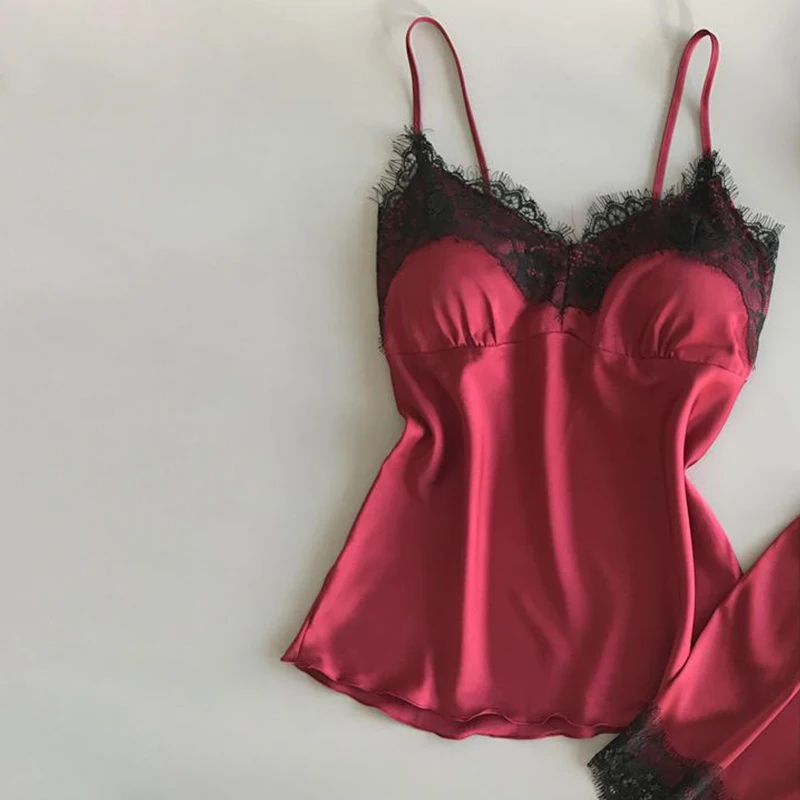 Sexy Lace Pajamas Suit Women V-Neck Sleepwear Lingerie Casual Nightwear