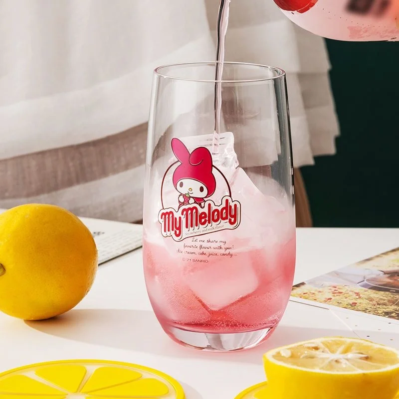 Sanrio Anime Hello Kitty Glass Mug Water Cup 370ML Kawaii Melody Cinnamoroll Glass Large-capacity Teacup High Value Water Cup