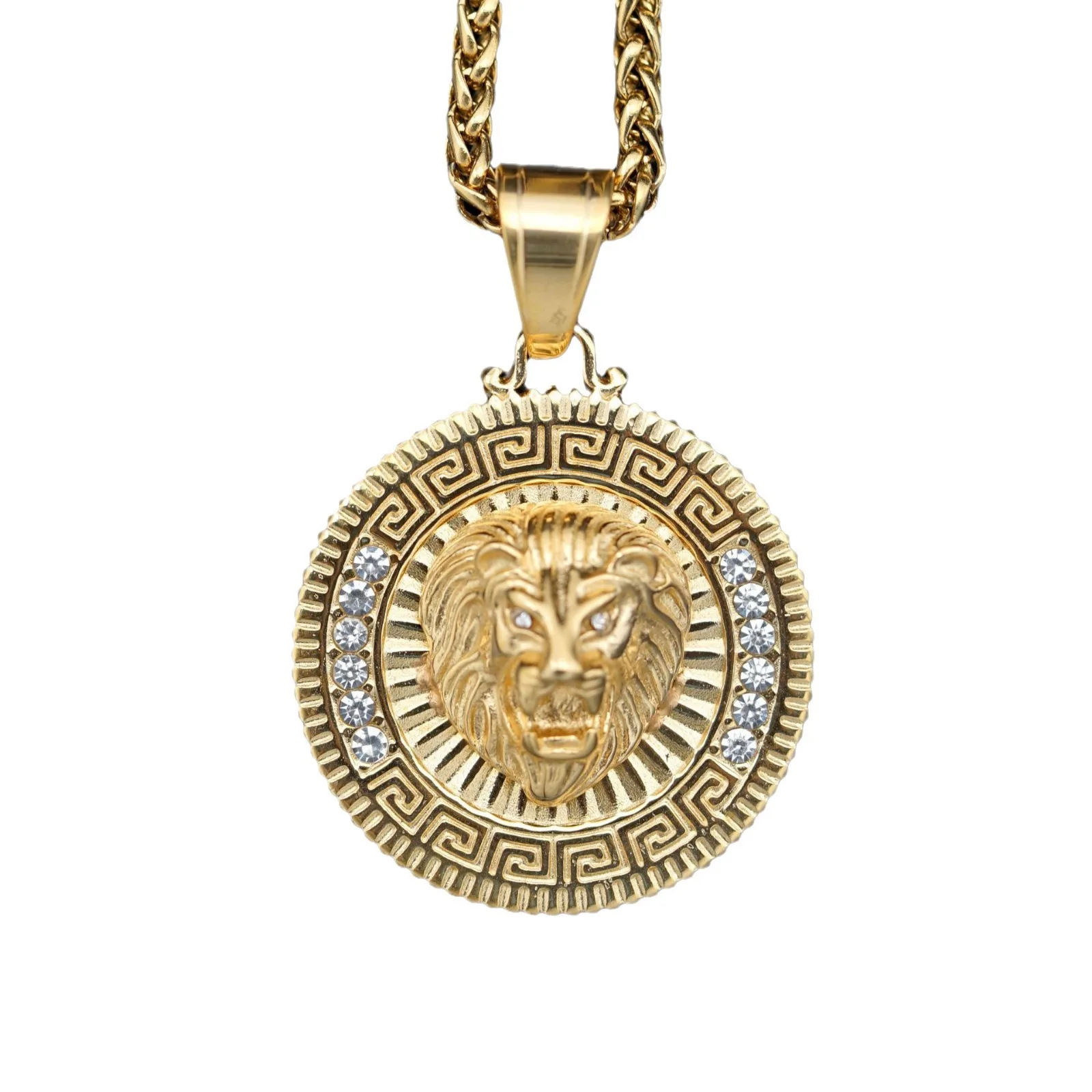 Hip hop New Men's Lion King Tag Personalized Men's Jewelry 316L Stainless Steel with rhinestone Necklace pendant Jewelry 5