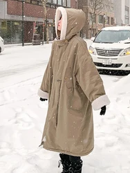 Warm Thick Faux Lambwool Lined Long Parka Chaquetas Korean Plush Hooded Parca Jacket Casual Wool Liner Snow Wear Trench Jaqueta