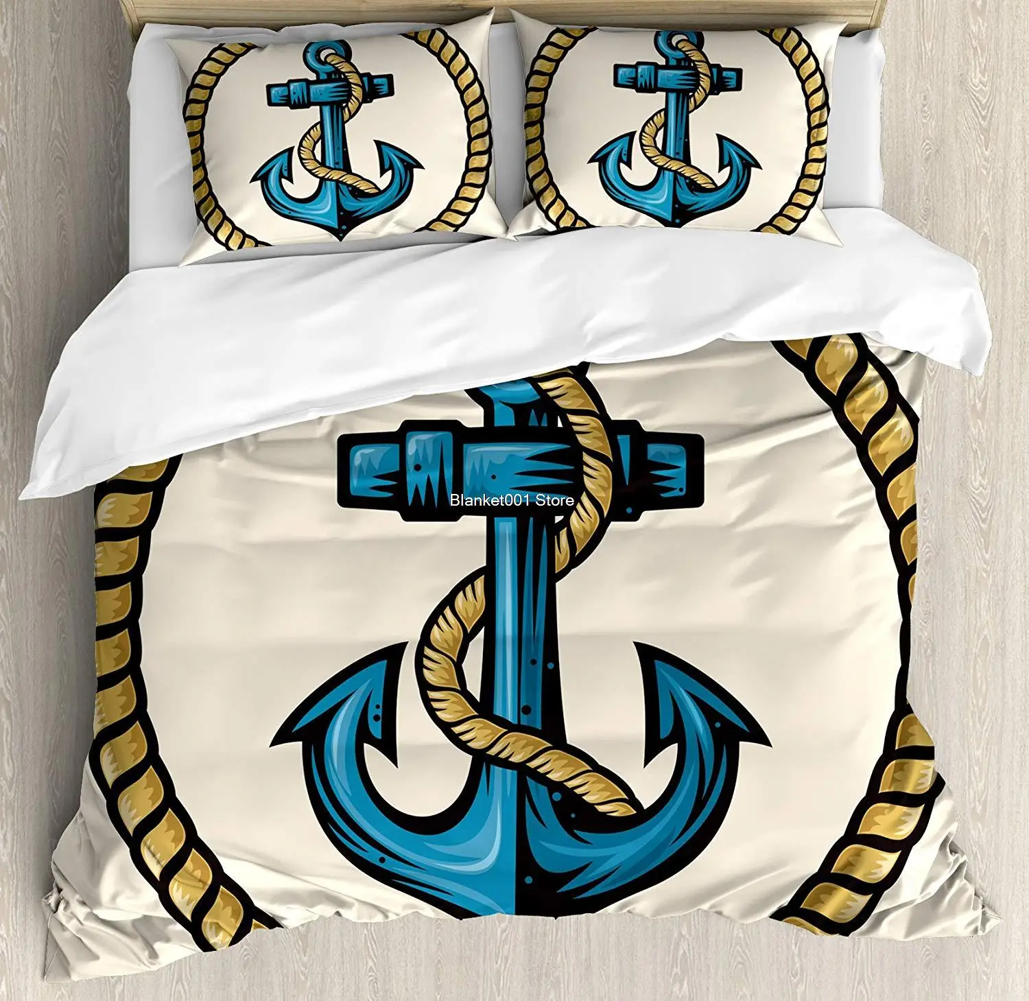 

Anchor Duvet Cover Set Sailor Design with Circular Rope and Anchor Antique Maritime Nautical Decorative 3 Piece Bedding Set
