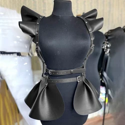 Gothic Style Women's Leather Harness Skirt with Ruffle Hem (Black)