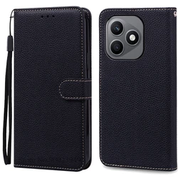 Luxury Wallet Leather Flip Phone Case with Stand and Soft Silicone Book Cover for Honor X8d (Black)