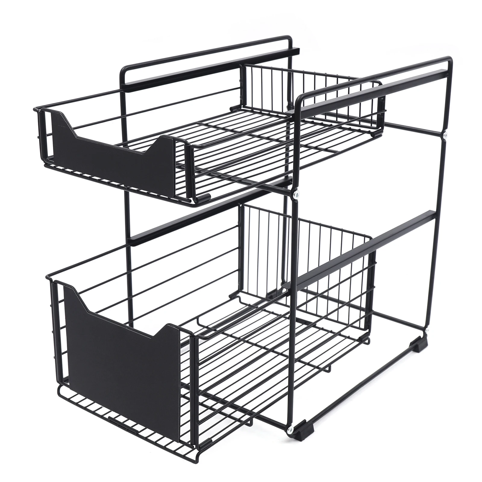 2 Tier Storage Rack Black Carbon Steel PP Baking Paint Modern Freestanding Under Sink Installation