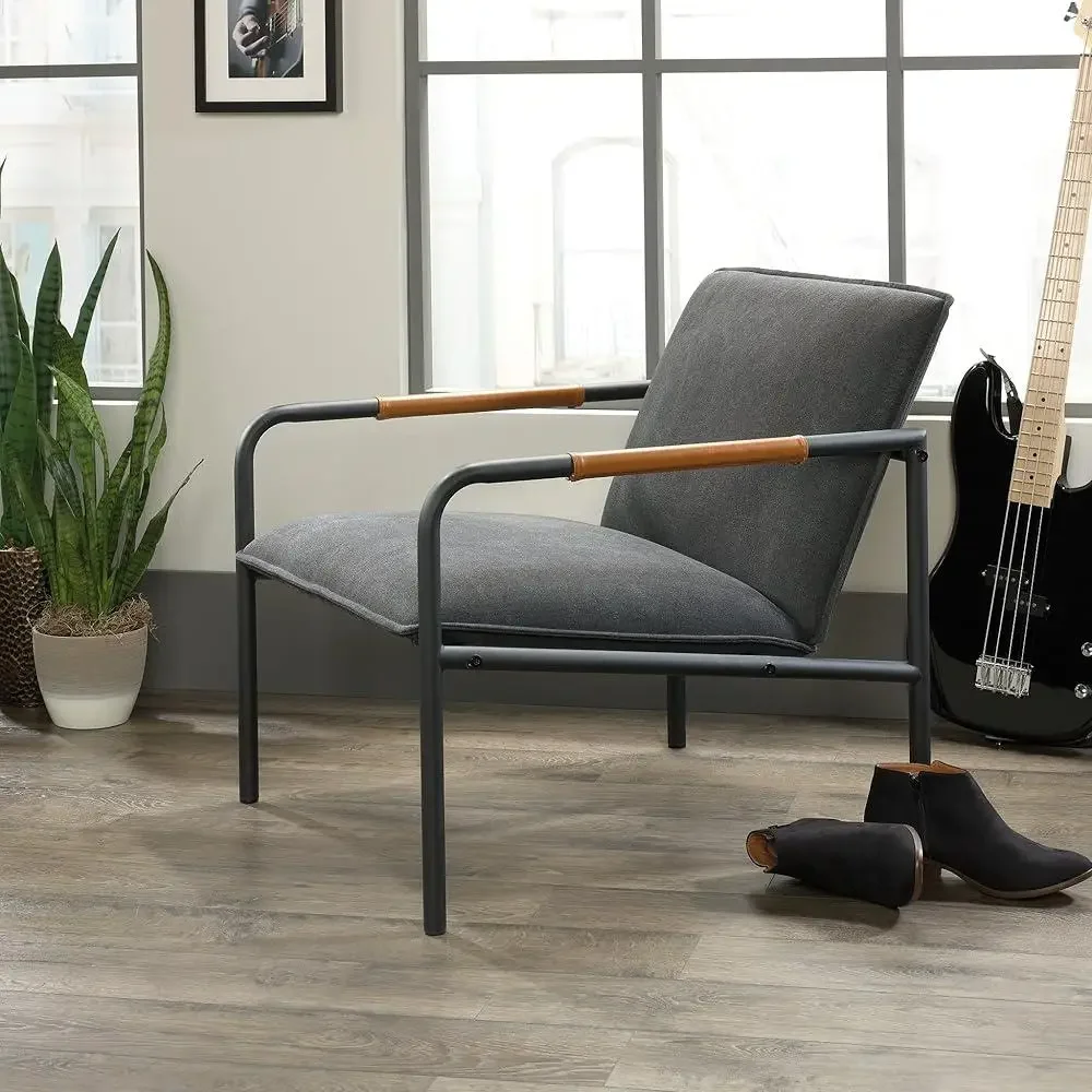 Durable Metal Lounge Chair Upholstered Seat Modern Design Comfortable Armrests Residential Use Charcoal Gray Finish 3