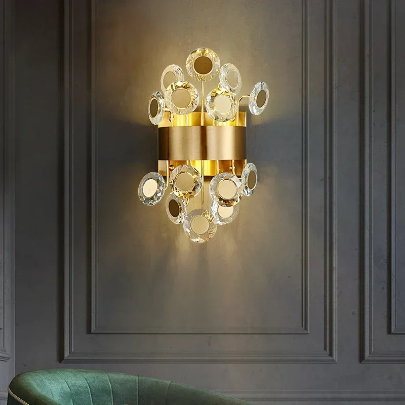 New modern wall sconce lighting for bedroom brushed gold crystal wall lamps home decoration led cristal light fixtures