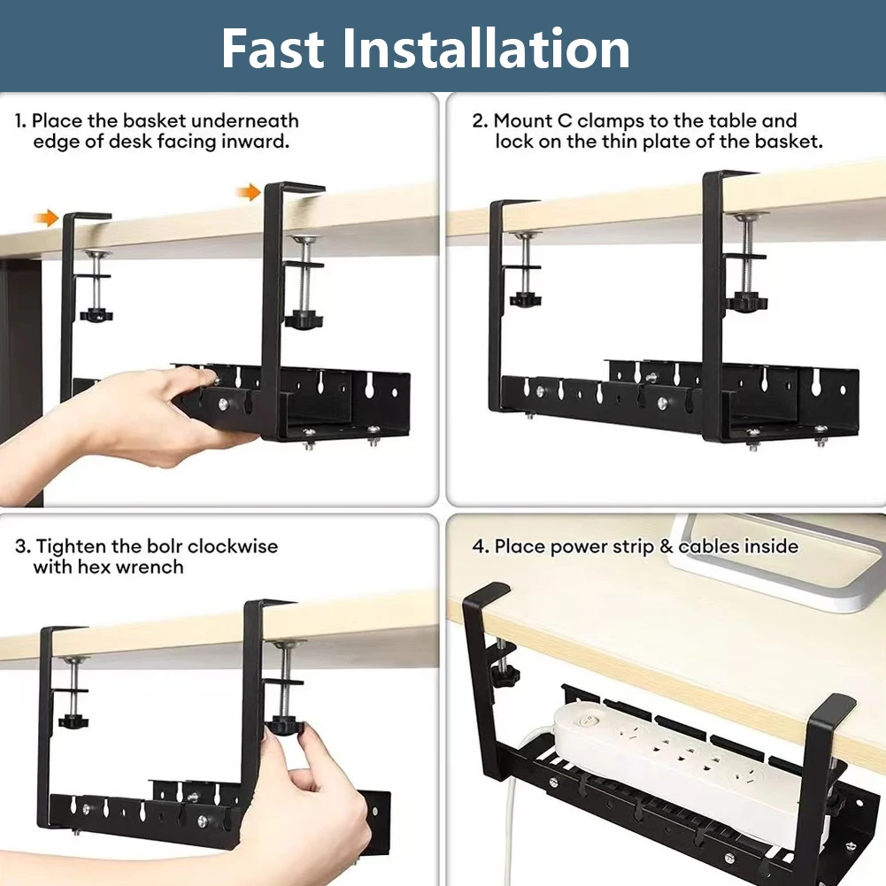 Under Desk Cable Management Tray Retractable Under Desk Cable Shelf Heavy Duty Wire Management Rack for Cords Wires Power Strip 6