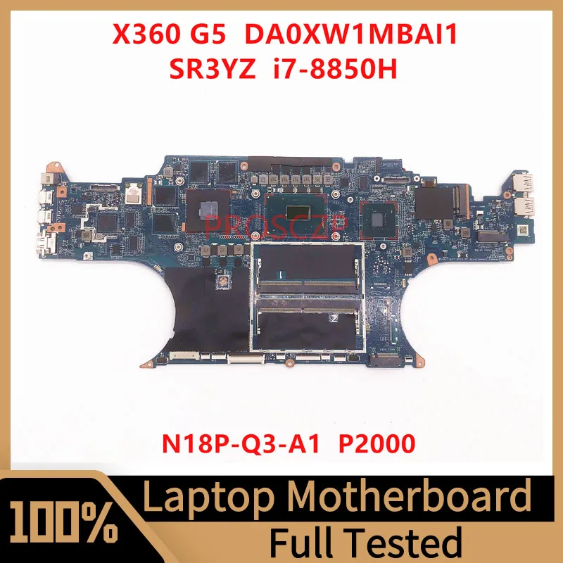 

DA0XW1MBAI1 Mainboard For HP ZBOOK X360 G5 Laptop Motherboard With SR3YZ I7-8850H CPU N18P-Q3-A1 P2000 GPU 100%Full Working Well