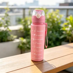 Enhanced Leakproof Sports Water Bottle with Time Marker & Straw for Outdoor Fitness & Travel (Pink)