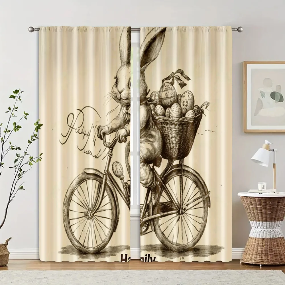 2pcs, Curtain Popular Whimsical Easter Bunny Versatile Durable Polyester (without rod) Holiday for Bedroom & Various Living 2
