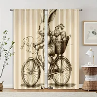 2pcs, Curtain Popular Whimsical Easter Bunny Versatile Durable Polyester (without rod) Holiday for Bedroom & Various Living 2