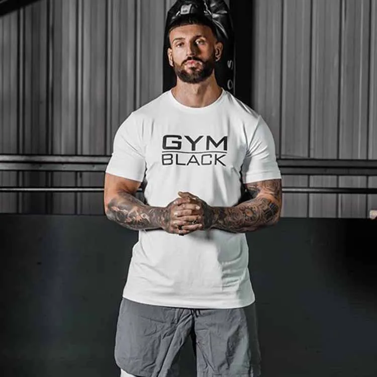 

Men T Shirt Letter Print O-neck Bodybuilding Workout Shirts Summer Street Wear GYM Show Muscle Fitness Tshirt Men