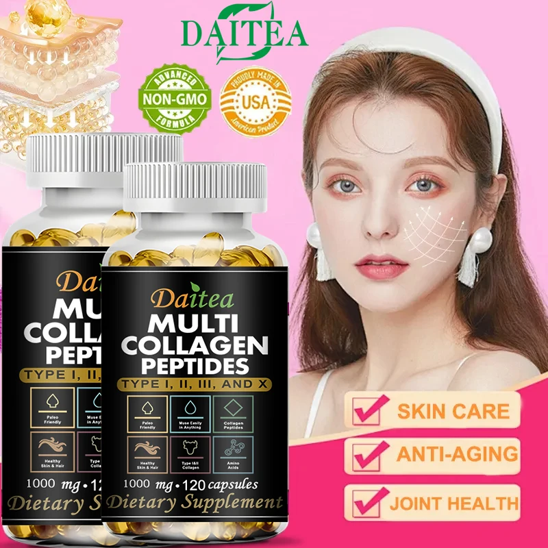 

Multi-Collagen Capsules - 5 Types I, II, III, V, X - Gut Support, Promotes Healthy Skin, Nails and Hair