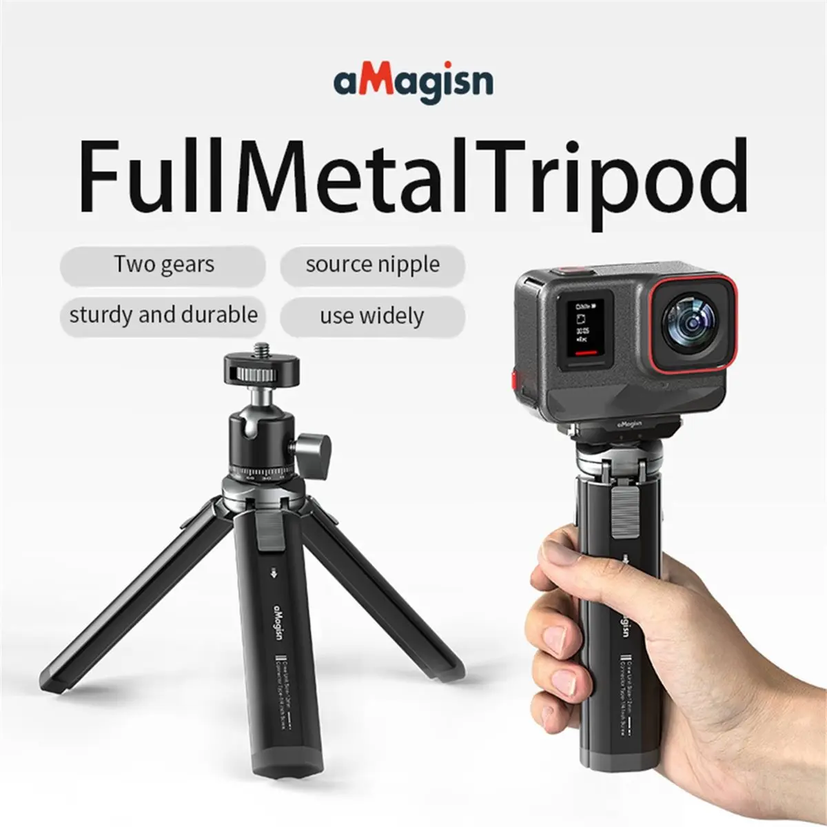 N05R AMagisn GoPro Hero/DJI OSMO/Insta360용 금속 알루미늄 합금 삼각대 1/4 나사가 있는 액션 카메라 삼각대 액세서리