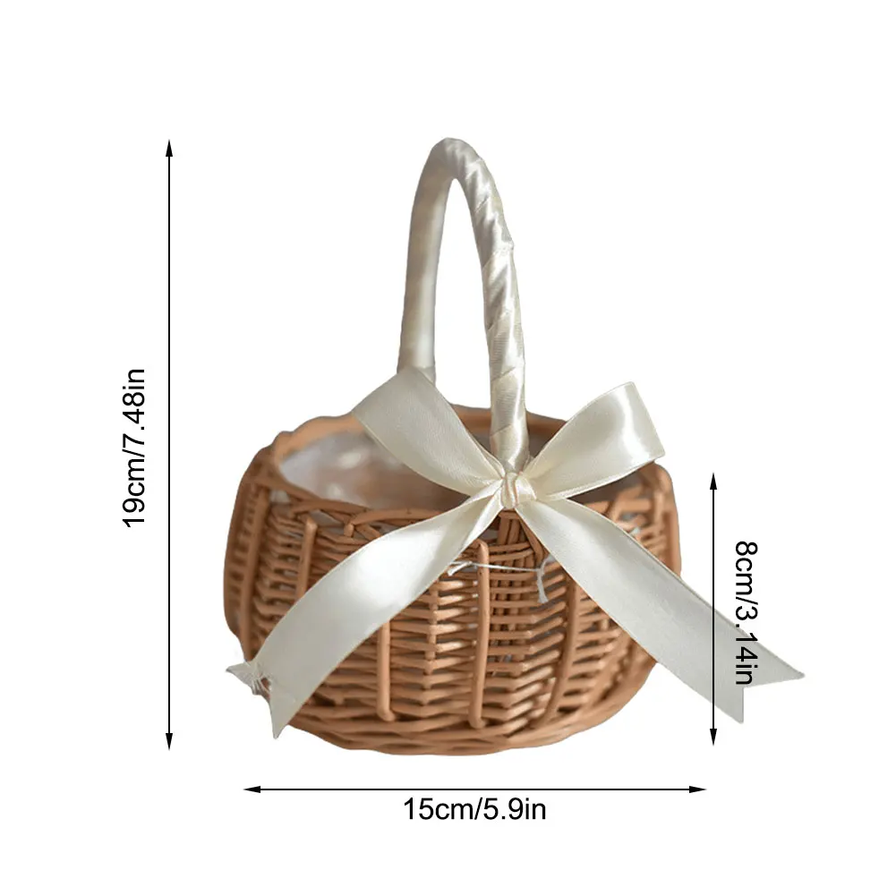 Woven Storage Basket with Handle Wicker Rattan Flower Basket Candy Storage Basket for Home Wedding Decor