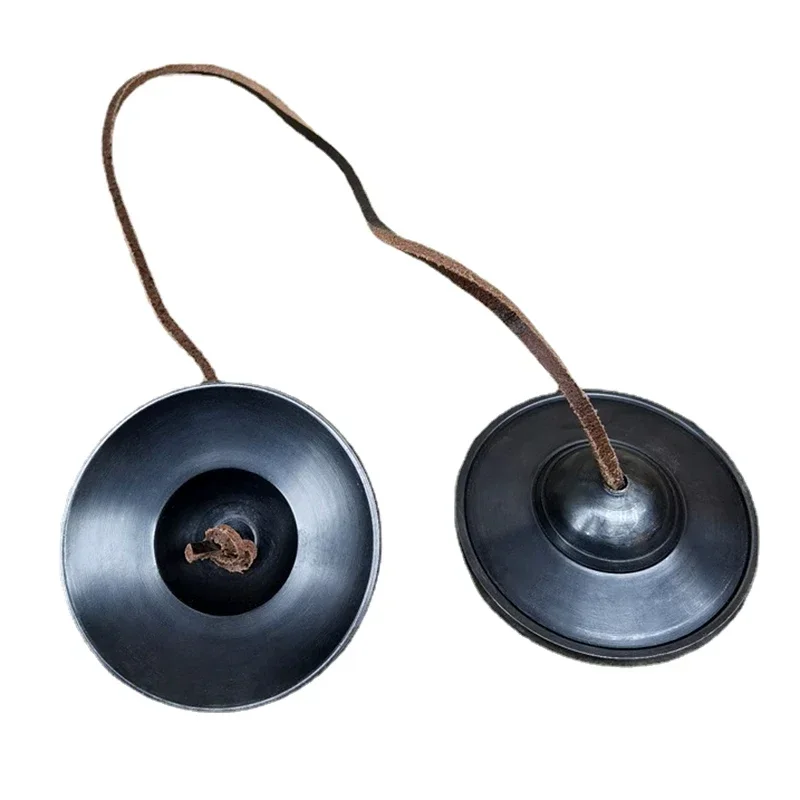 Hand Bell Nepal Handmade Tinkle Bells Black Brass Meditation Cymbals Large Tingsha Bell with Bag Portable Tibetan Cymbal Orff Instrument