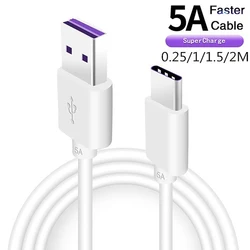 Fast Charge 5A USB Type C Cable For Samsung S20 S9 S8 Xiaomi Huawei P30 Mate40 Pro Mobile Phone Charging Wire White Blcak Cable